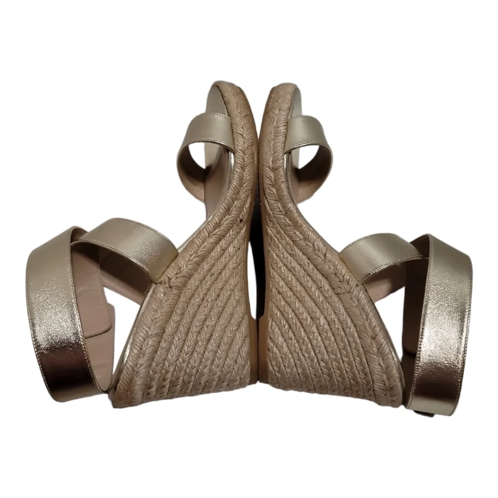 Stuart Weitzman Lexia Gold Metallic Leather Espadrille Buckle Wedges 10